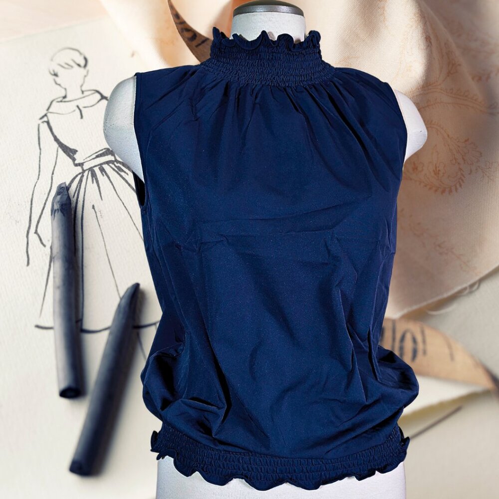 Elastic Ruffle Neckline Sleeveless Top